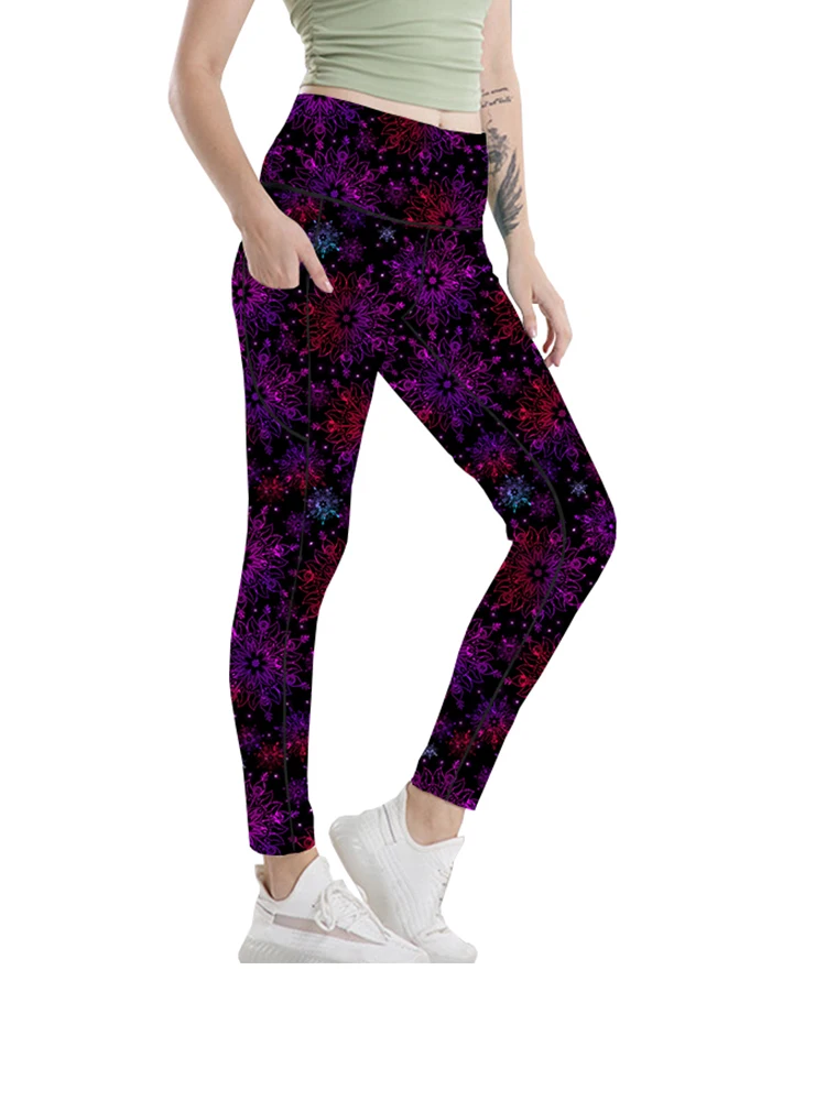 TOIVOTUKSIA Patterned Leggings Soft Microfiber with Colorful Printed Leggings with Pocket Women Summer Nine Legging