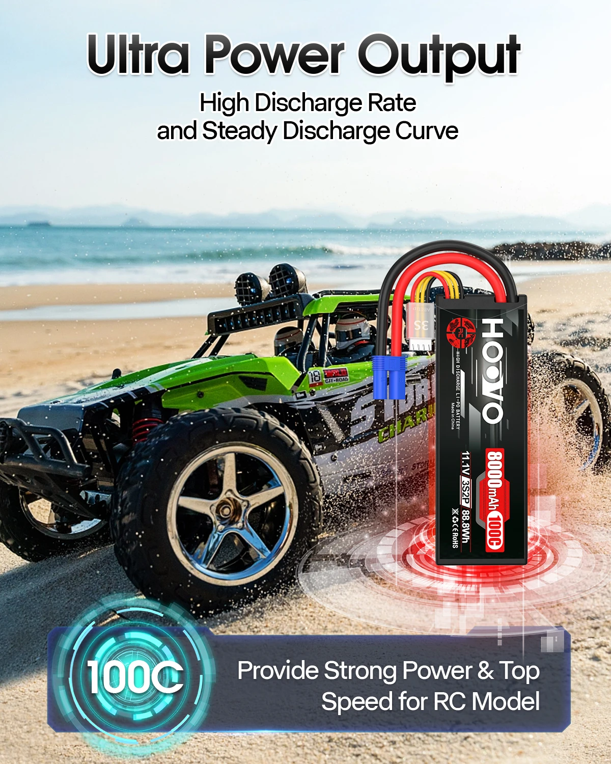 Hoovo-Lipoバッテリーケース,ec5コネクタ付きハードケース,3s,11.1v,8000mah,100c,rc,車両,飛行機,1, 8, 1, 10スケール,2個