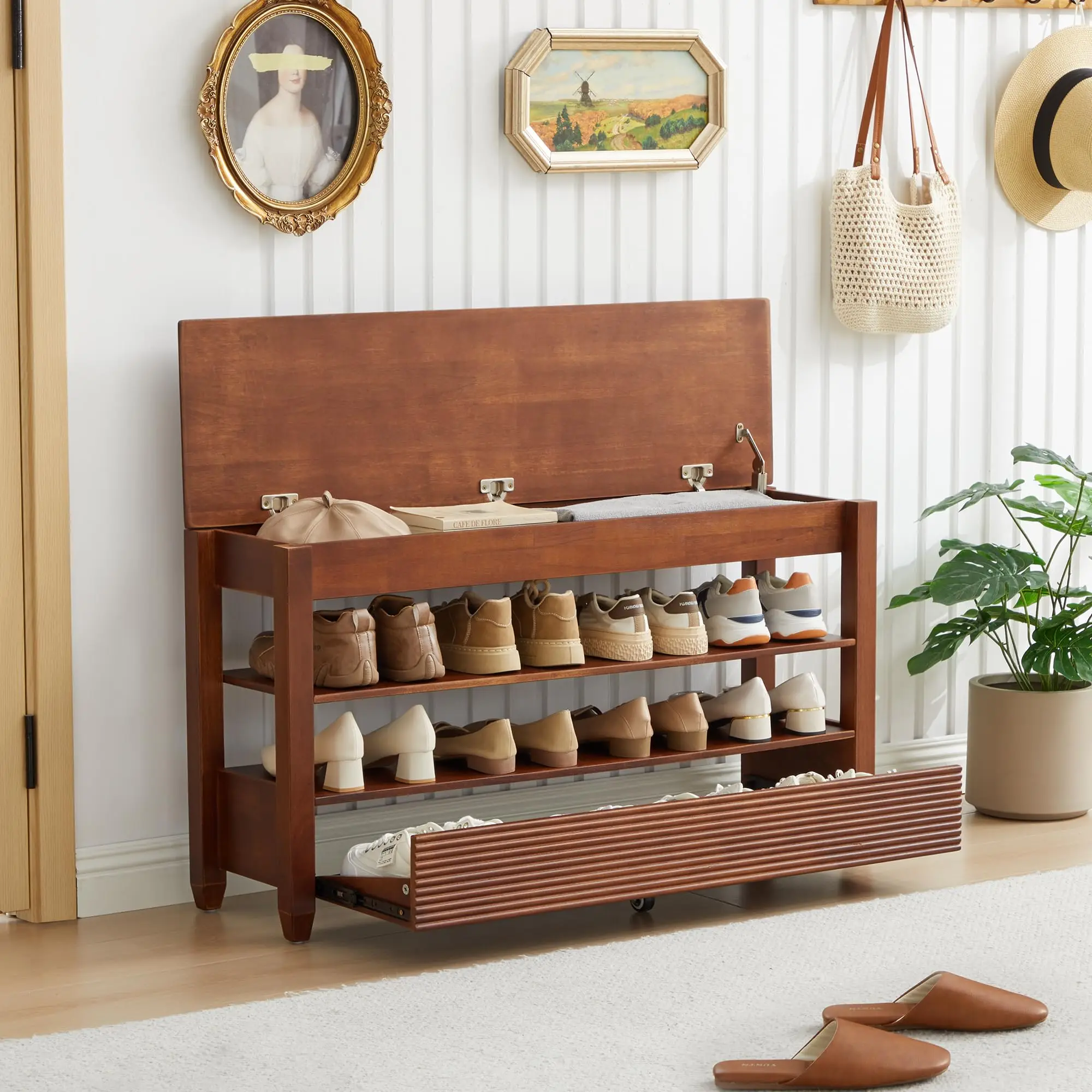 Solid Wood Shoe Bench, 42.5