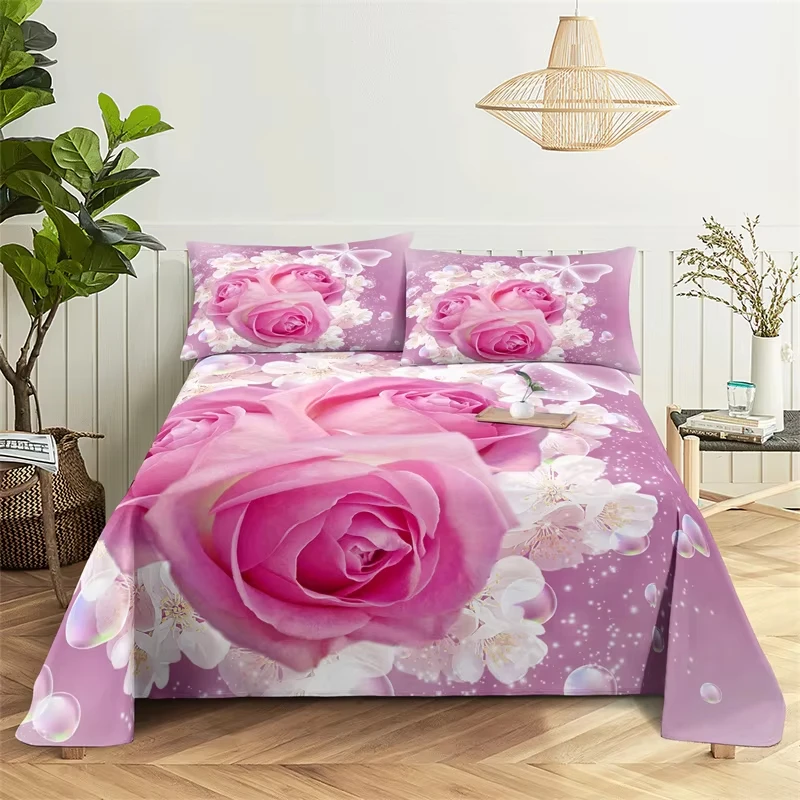 Pink Rose Duvet Cover Romantic Flowers Bedding Set Blossom Floral Comforter Cover for Girls,Couple Wedding Valentines Day Decor