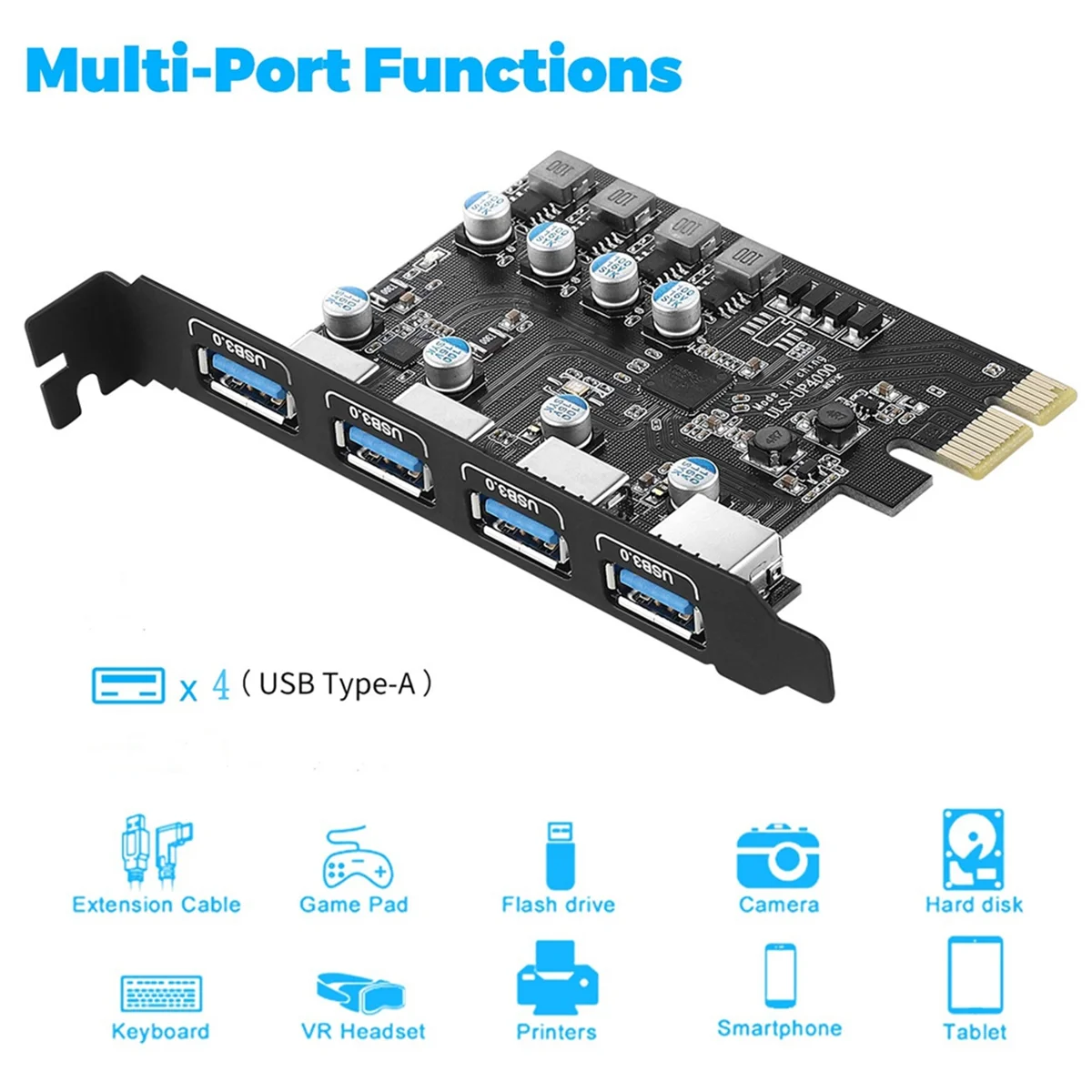 AT87-New USB Type A Expansion Card 4-Port Adapter Card High-Speed Desktop Computer 4-Port Rear Front