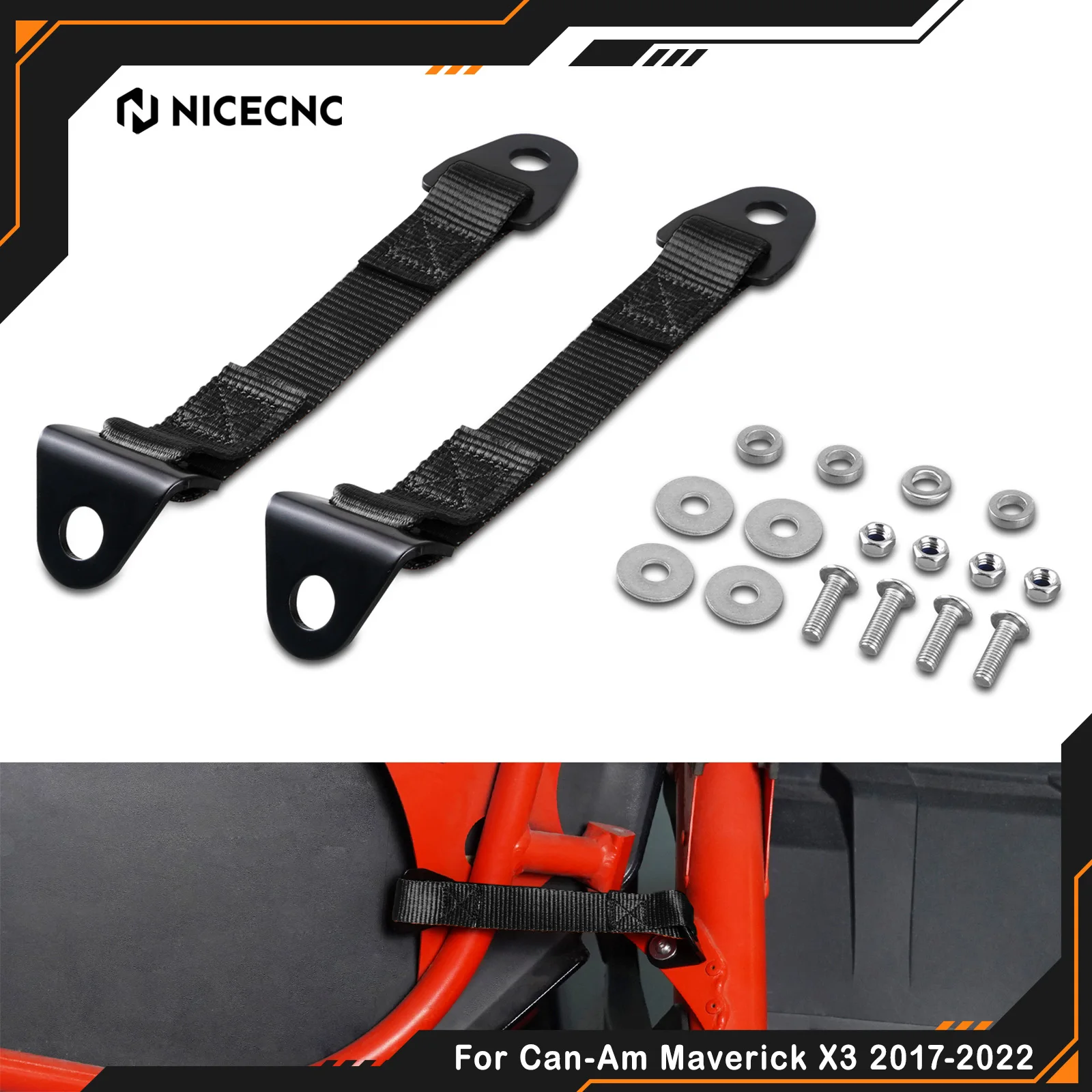 NICECNC For Can-Am Maverick X3 2017-2022 Door Limit Straps 45 Steel  UTV Door Limiter Straps Wide Opening Anti Tear Steel UTV