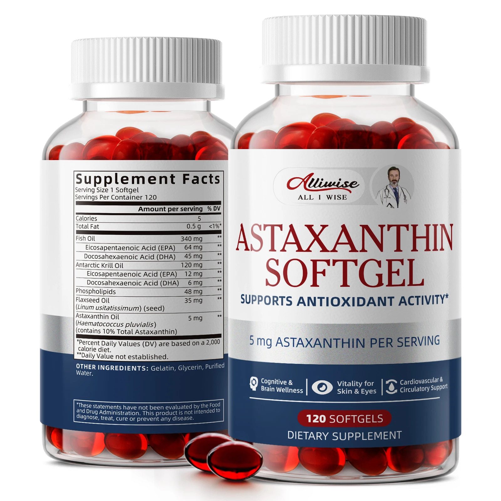 Alliwise Astaxanthin Supplement Capsules for Maximum Cardiovascular Health Accelerated Metabolism Supporting Eye Joint Health