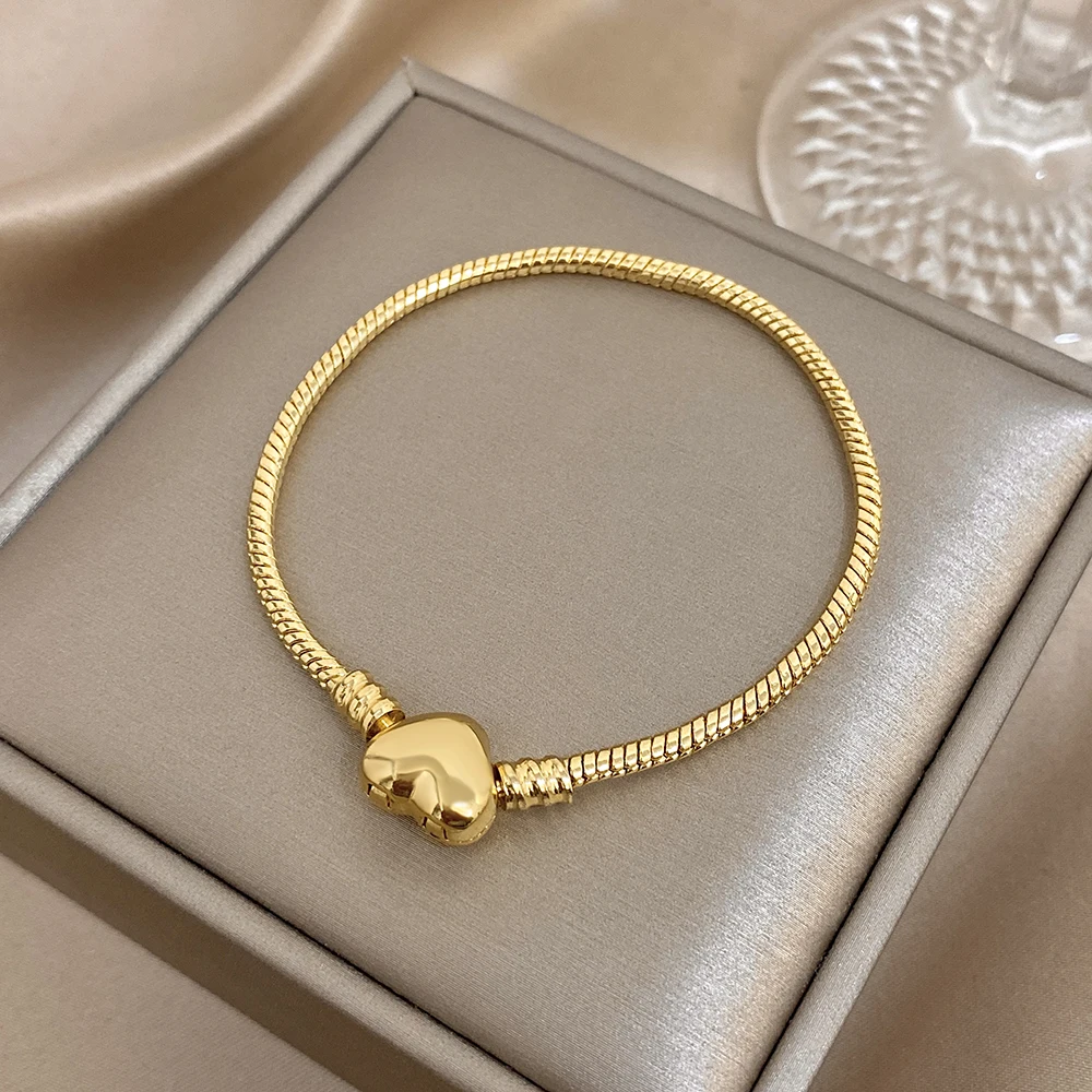 Valentine's Day Gift Classic Stainless Steel Heart Bracelet for Women Men Punk Chunky Gold Color Snake Bone Thick Chain Bracelet