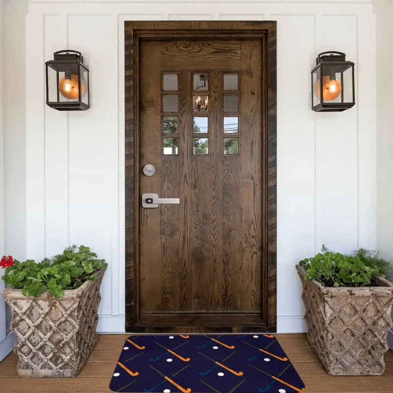 Field Hockey Sticks Front Door Mat Anti-Slip Outdoor Quick Dry Sport Player Doormat Floor Bath Entrance Rug Carpet