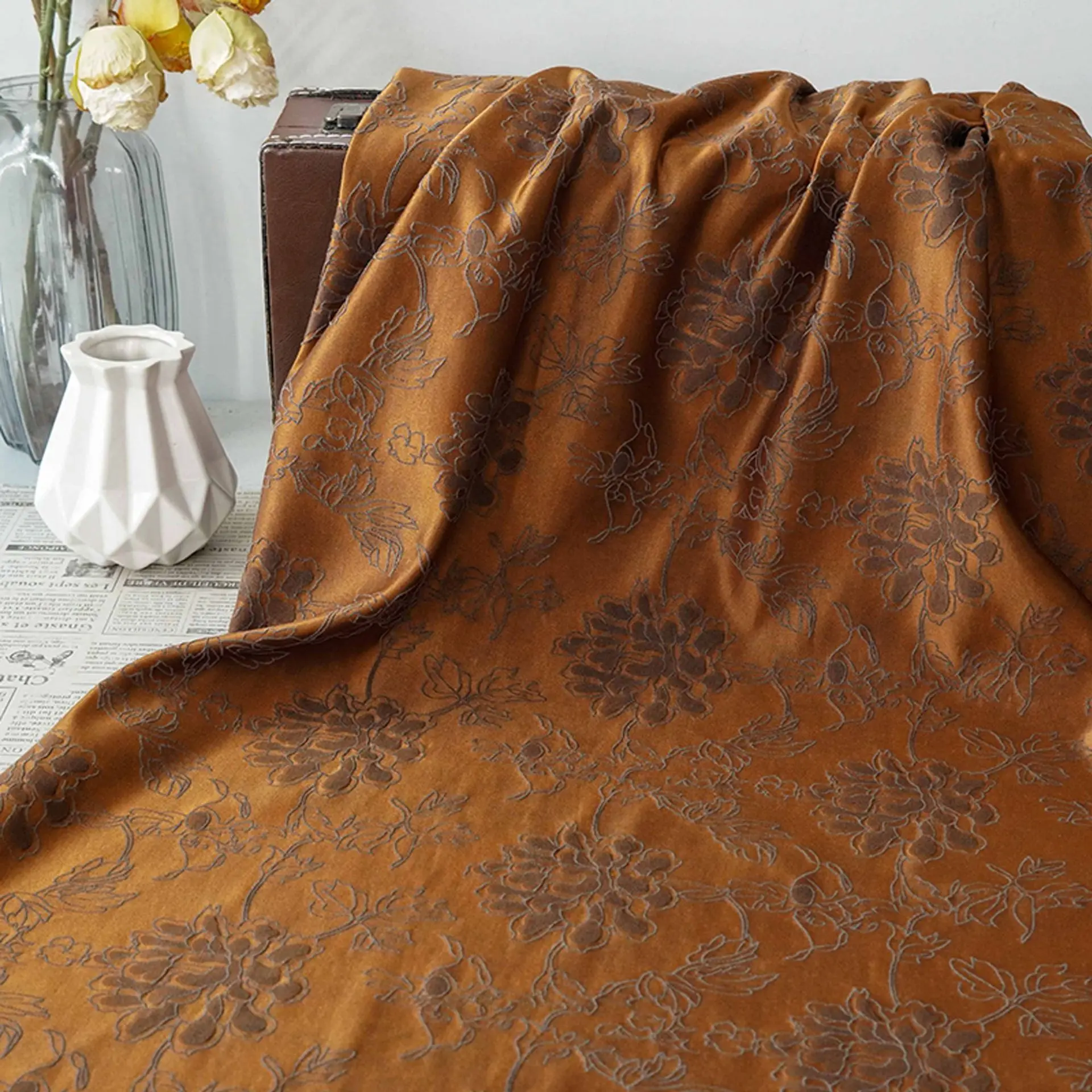 

Peony Floral Relief Abstract Jacquard Fabric Elegant Dress Cheongsam Hanfu Jacket Decorative Sewing Cloth