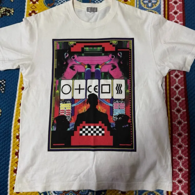Real Photo CAVEMPT Tshirts Color Pixel Graffiti Portrait Back Pattern Cotton White CE Short Sleeve Summer Casual Men Women Tops
