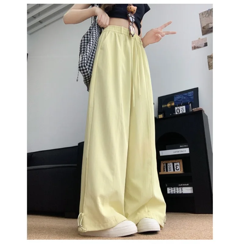 2025 Korean Simple White Straight Leg Pants Women Summer Thin New Loose High Waist mid Line Wide Leg Pants Casual Trousers