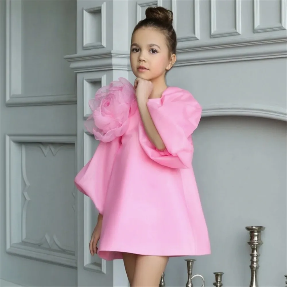

Customized Lovely Flower Girl Wedding Dress Puff Half Sleeve Big Flower A Line Dress Kids Princess Birthday Party Pageant Gown