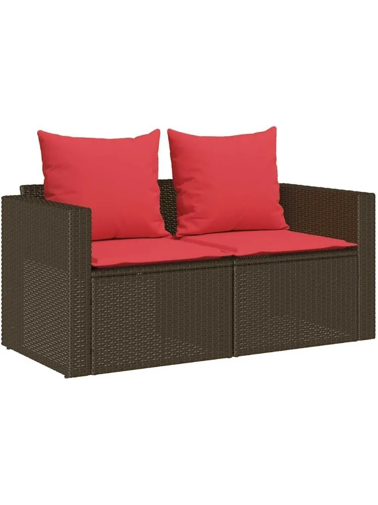 Set di divani da giardino da 5 pezzi con cuscini impilabili in polyrattan marrone, mobili da giardino, posti a terrazzo per giardino