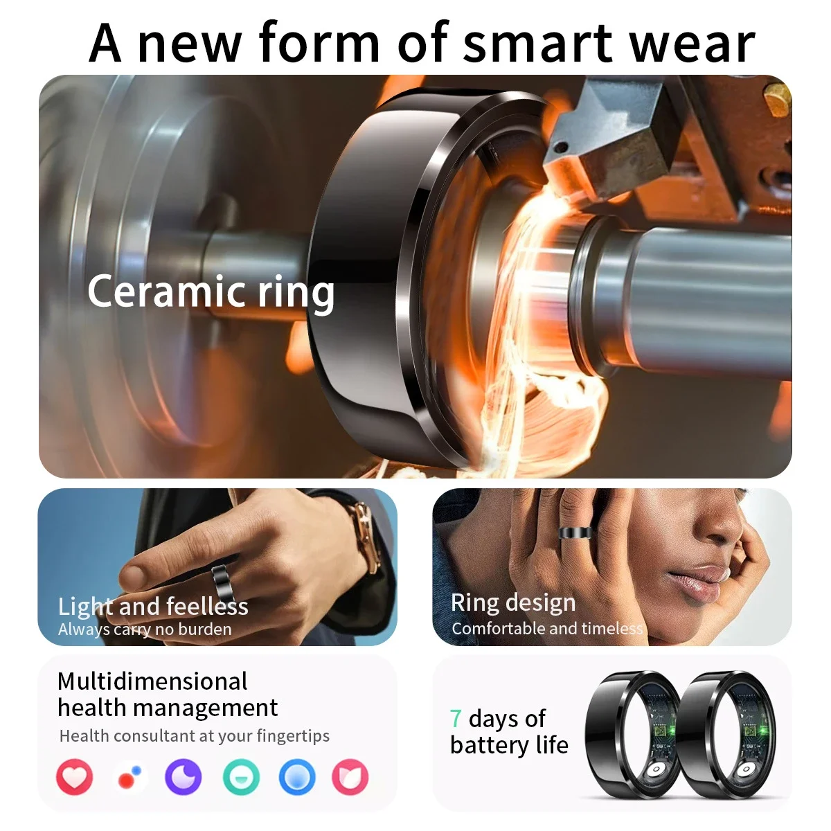 2024 Frauen Smart Ring Herzfrequenz Blutdruck Blut Sauerstoff Temperatur Schlaf Kalorien Mehrsprachige Fitness Tracker Gesundheit Ring