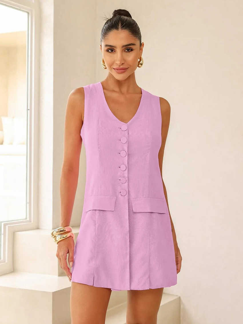 

Marthaqiqi Cotton Women Sleepwear Set Sexy V-Neck Pajama Sleeveless Nightgown Shorts Casual Summer Ladies Nightwear 2 Piece Suit