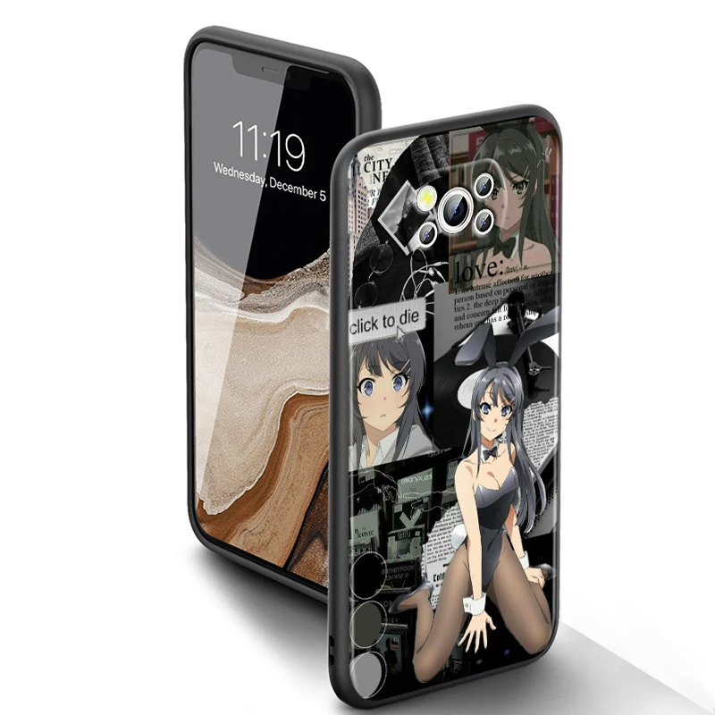 Sakurajima Mai Anime For Xiaomi Poco X6 X5 X4 X3 F4 F3 NFC M6 M5 M4 GT S Pro 4G 5G C65 Black Soft Phone Case