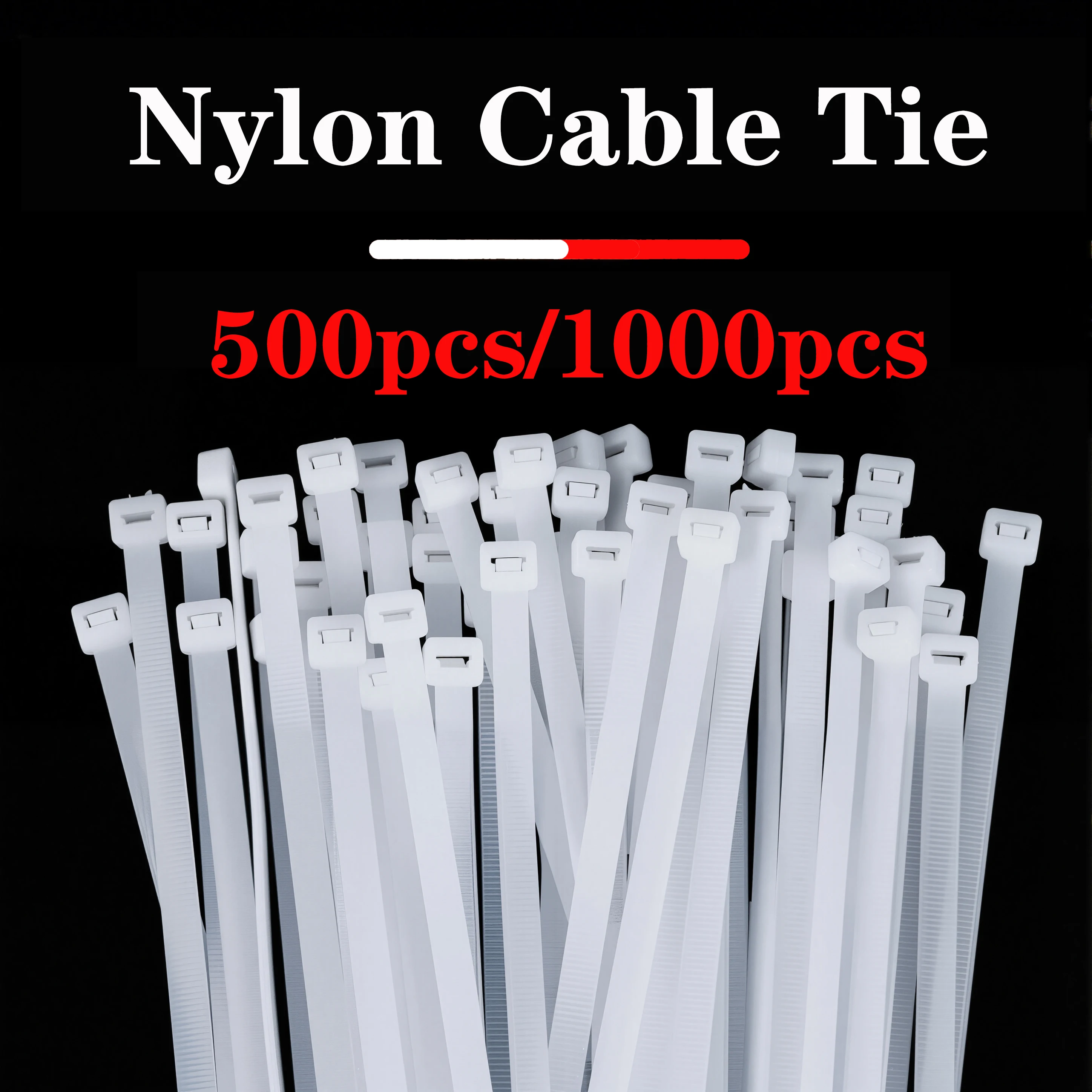 

500/1000PCS Self - locking Plastic Nylon Tie Black Zip Wraps Strap with Fastening Ring Loop for Cable Tie Set For Home Office