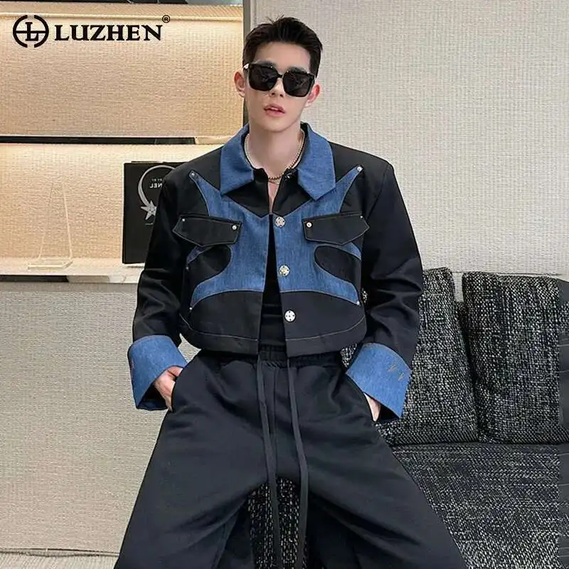 

LUZHEN 2025 Denim Splicing Design Short Jackets Trendy High Street Trendy Elegance Temperament Men's Original Outerwear LZ6360