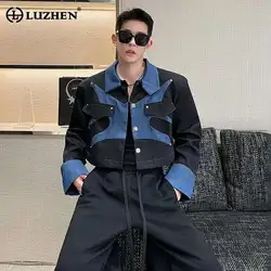 LUZHEN 2025 Denim Splicing Design Short Jackets Trendy High Street Trendy Elegance Temperament Men's Original Outerwear LZ6360