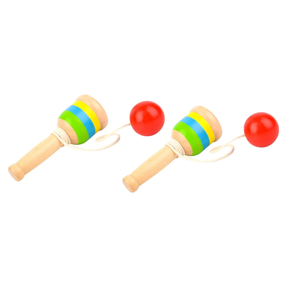 

2 PCS Children's Skills Cup Kendama Toy Mini Wooden Catch Balls Convenient Toys Play Modes