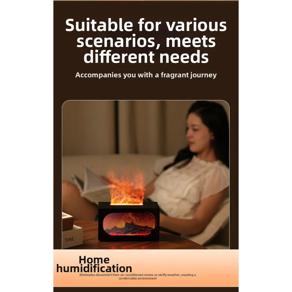 Fireplace Aroma Diffuser with Humidifier 7 LED Colors Adjustable Light and 140ml Water Tank for Soothing Environment