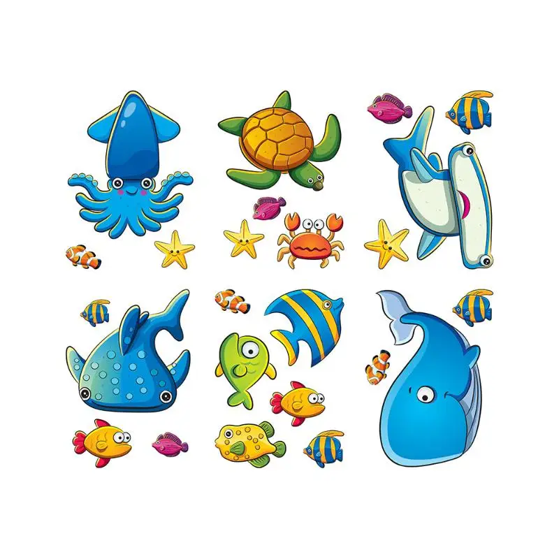 Anti Slip PVC Bathtub Stickers 6Pcs Set Cartoon Sea Animal Pattern Frosted Decals for Bathroom Tub Safety Use