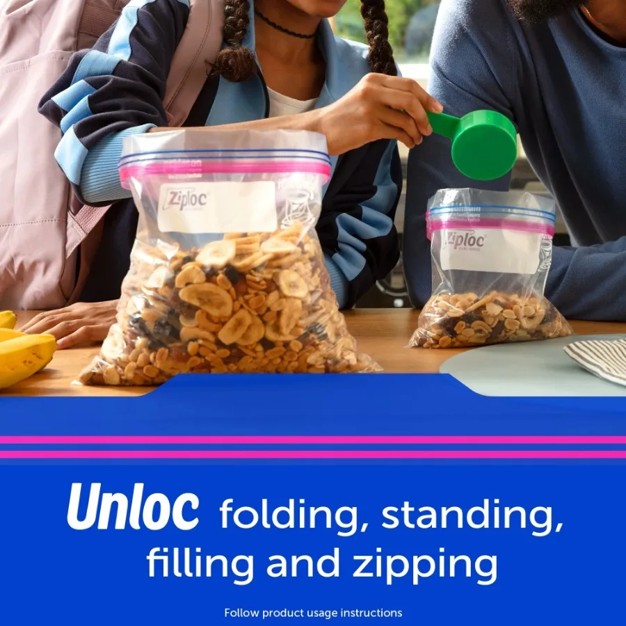 (4 шт.) Сумки для хранения, школьные принадлежности, с технологией Grip 'n Seal, литр, 100 шт.