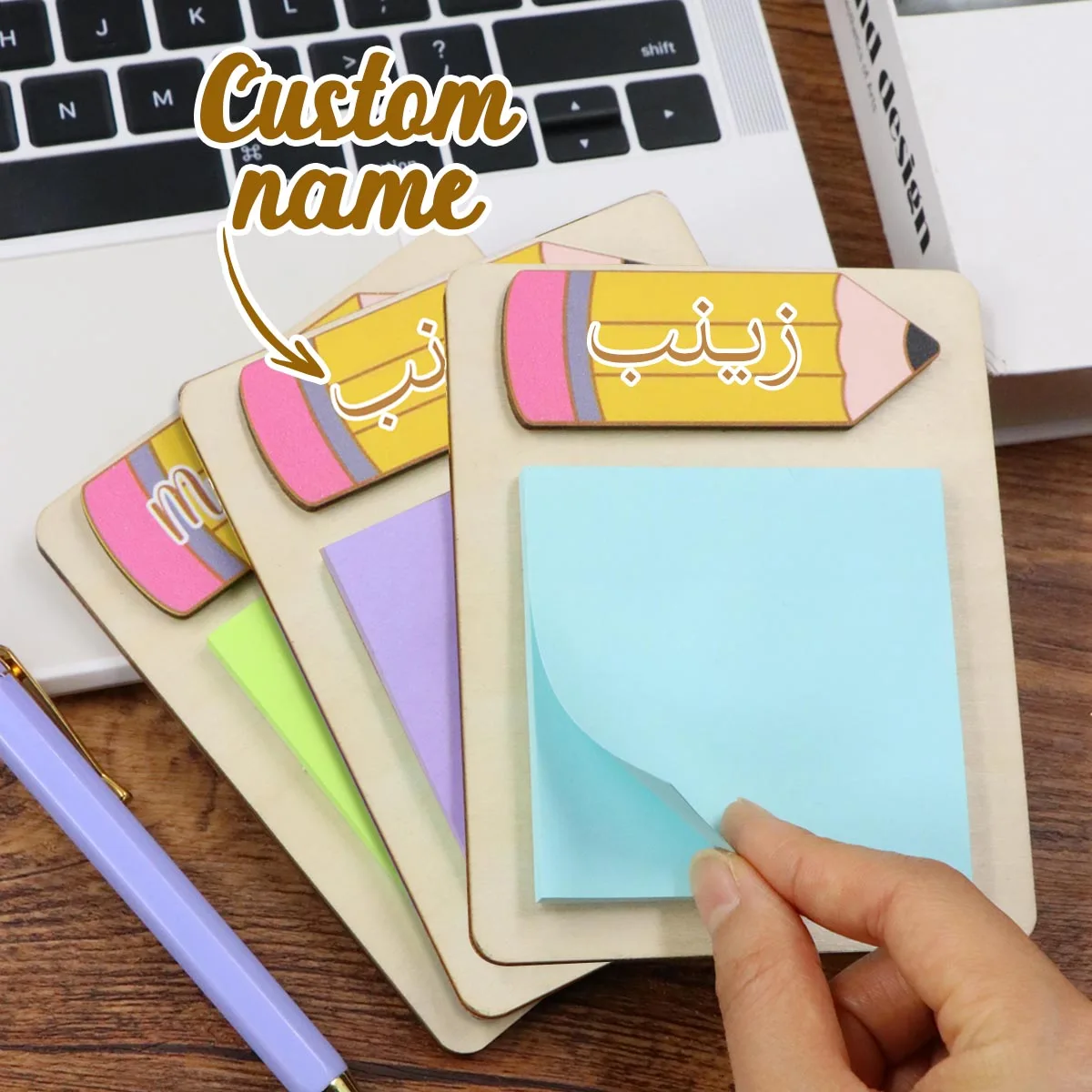 Bloc-notes autocollant personnalisé pour enseignants, porte-notes de bureau avec nom personnalisé, pour les enseignants, papeterie entièrement personnalisable, souvenir