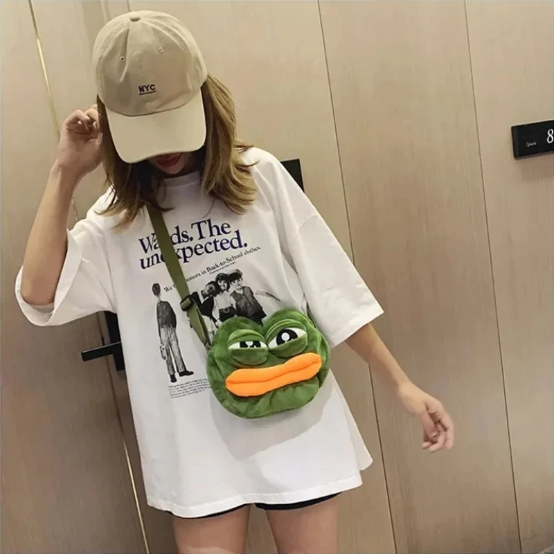 Green Frog Soft Plush Shoulder Bags for Girls Fashion Kawaii Large Capacity Funny Animal Cross-body Bags Kids Gifts Straddle Bag