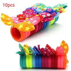 10pcs Korean Fashion Hairband Children Cute Rabbit Ears Hair Accessories Hair Band Polka Dot Striped Flower Fabric Head Rope