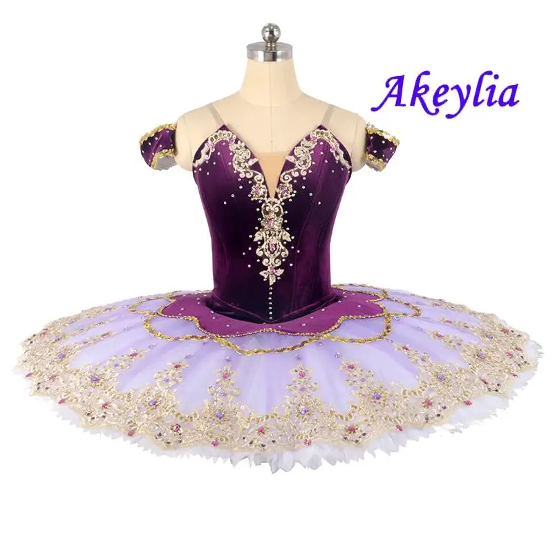 

Mulberry Ballet tutu professional Boning support Burgundy YAGP Costume for Girl Pancake Tutu dark purple Classical Split JN0448