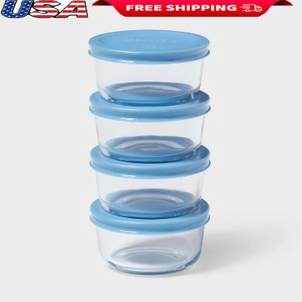

8pc Borosilicate Glass Food Storage Container Set with Lids Round Shape Dishwasher Freezer Microwave Safe Ideal Meal Prep