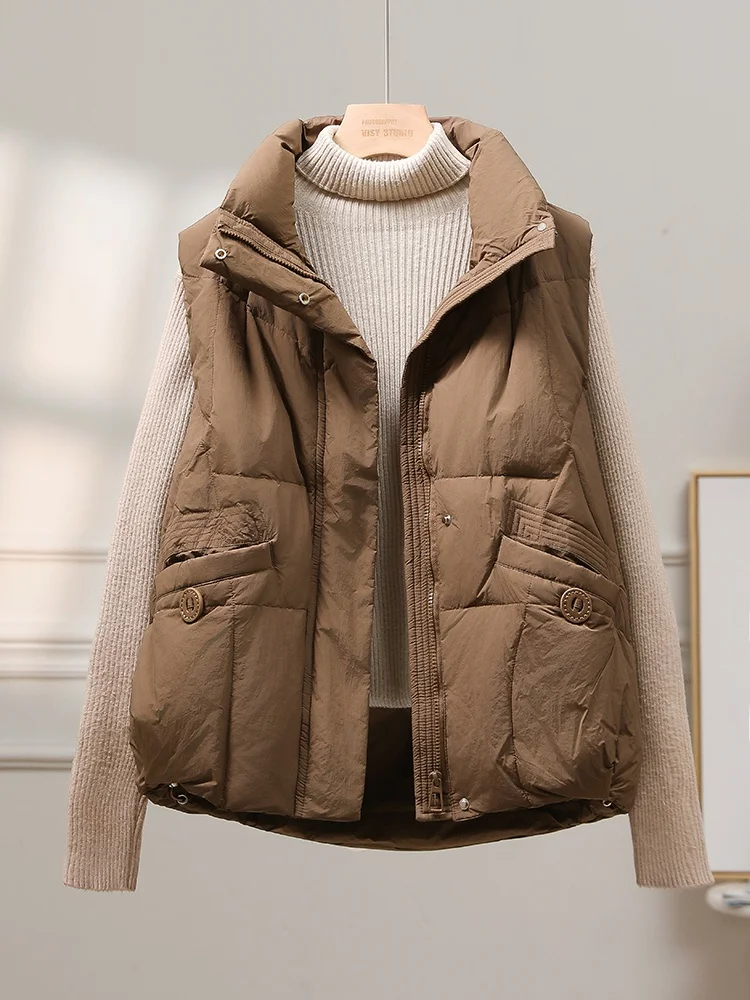 

Women's ort down Jaet 2025 New Sle Vest oulder Pad Vest Outerwear Stand Collar White Du down Small Size Trendy Coat