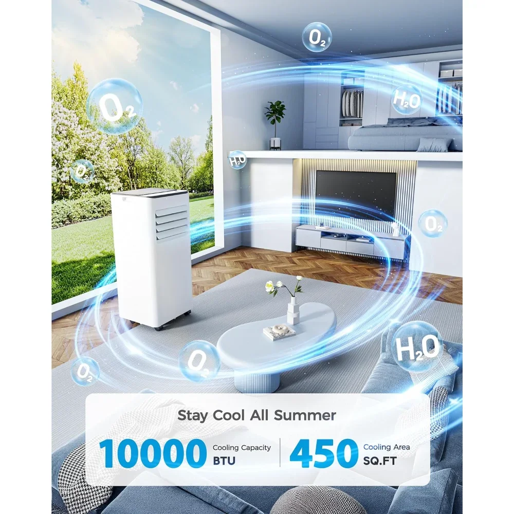 10000 BTU Portable Air Conditioner - Cools 450 Sq.Ft Quickly, 3-in-1 AC Unit with Remote, 24H Timer,Quiet Operation & Window Kit