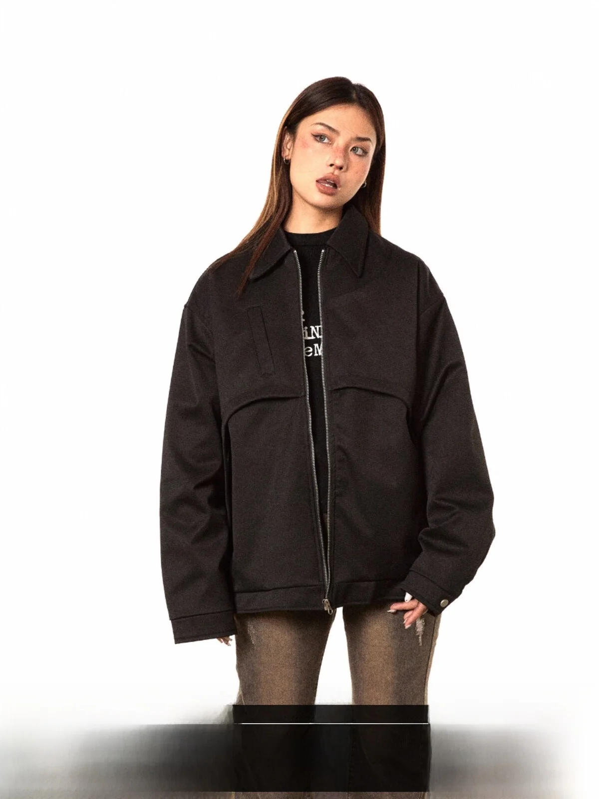 Blackbb Basic Deconstructed Embroidered Jacket Autumn Design Sense Patchwork Motorcycle Clothes Jacket Top Street Style Loose...