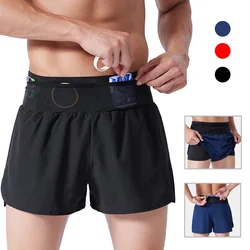(S-4XL) Pantaloncini sportivi da corsa per maratona ad asciugatura rapida a doppio strato da uomo e da donna con tasca con cerniera Pantaloncini da allenamento fitness senza tracce