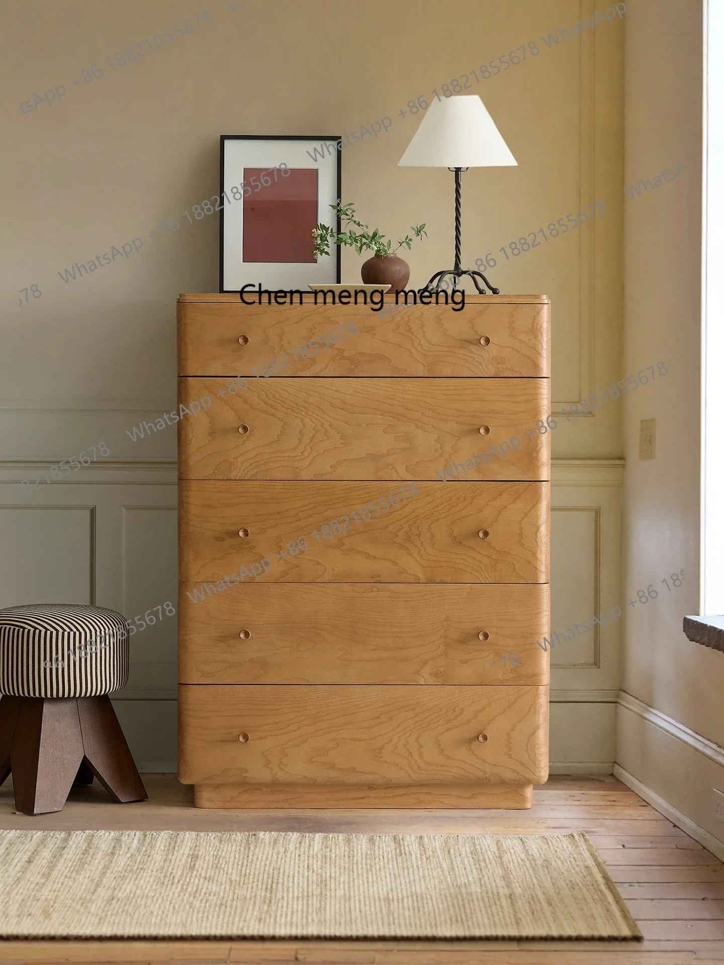 

X Medieval solid wood chest of drawers ash wood light brown locker bedroom storage cabinet