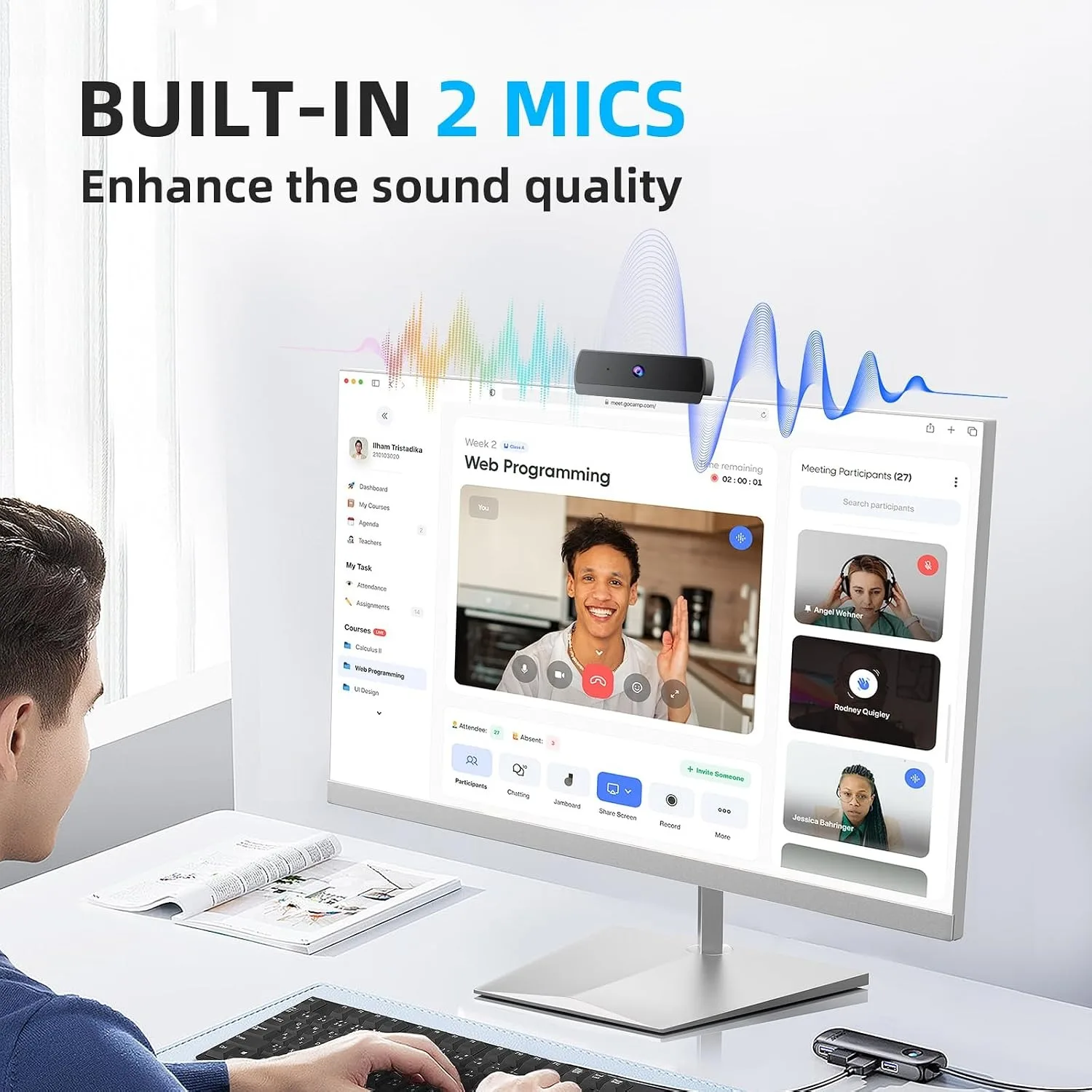 Full HD Webcam with Built-in Microphone and Rotatable Tripod, 1080P Video and Wide Angle Camera, Privacy Cover, for Desktop PC