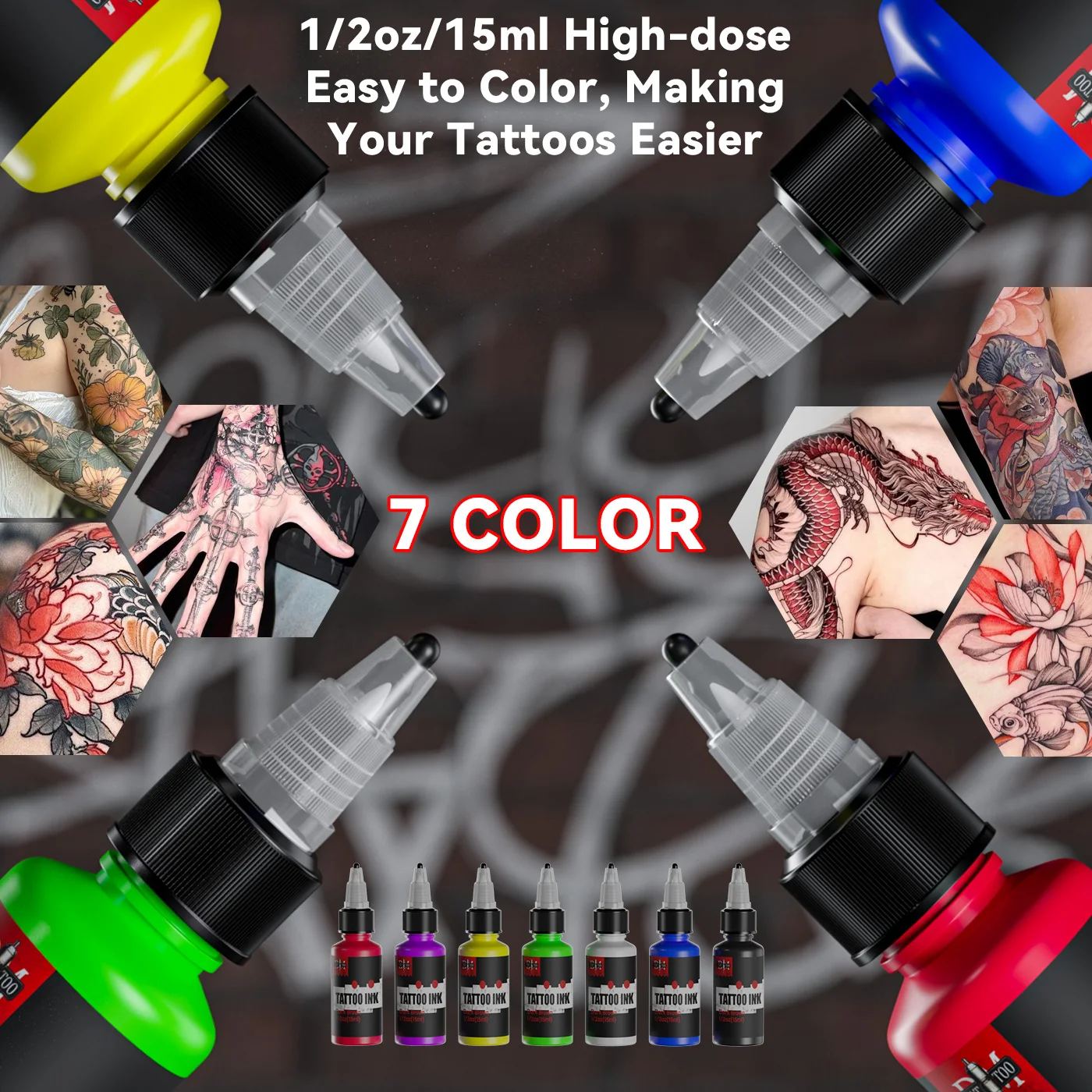 DM 15ml 7colors Tattoo Ink Pigment With Box Body Art Tattoo Kit Professional Beauty Paints Makeup Tattoo Supplies Semi-permanent