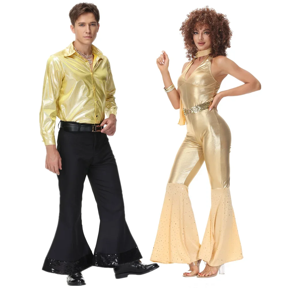 

Christmas Carnival Party Adult Retro 70s 80s Hippie Couple Role Playing Costume Set Music Festival Retro Disco Masquerade Dress