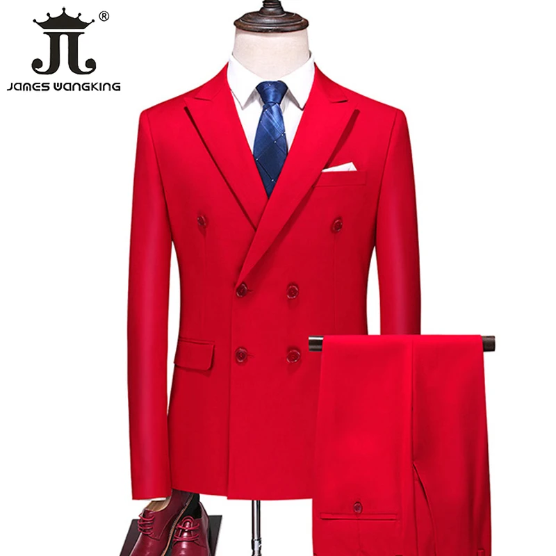 

( Blazer + Vest + Pants ) Fashion Boutique Solid Color Double Breasted Mens Formal Business Suit Three Piece Groom Wedding Dress