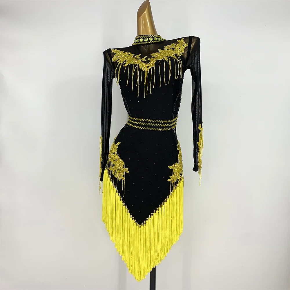 High End Latin Dance Dress Women Embroidery Backless Fringe Dress Girls Cha Cha Rumba Dance Clothing Competition Dress BL14571