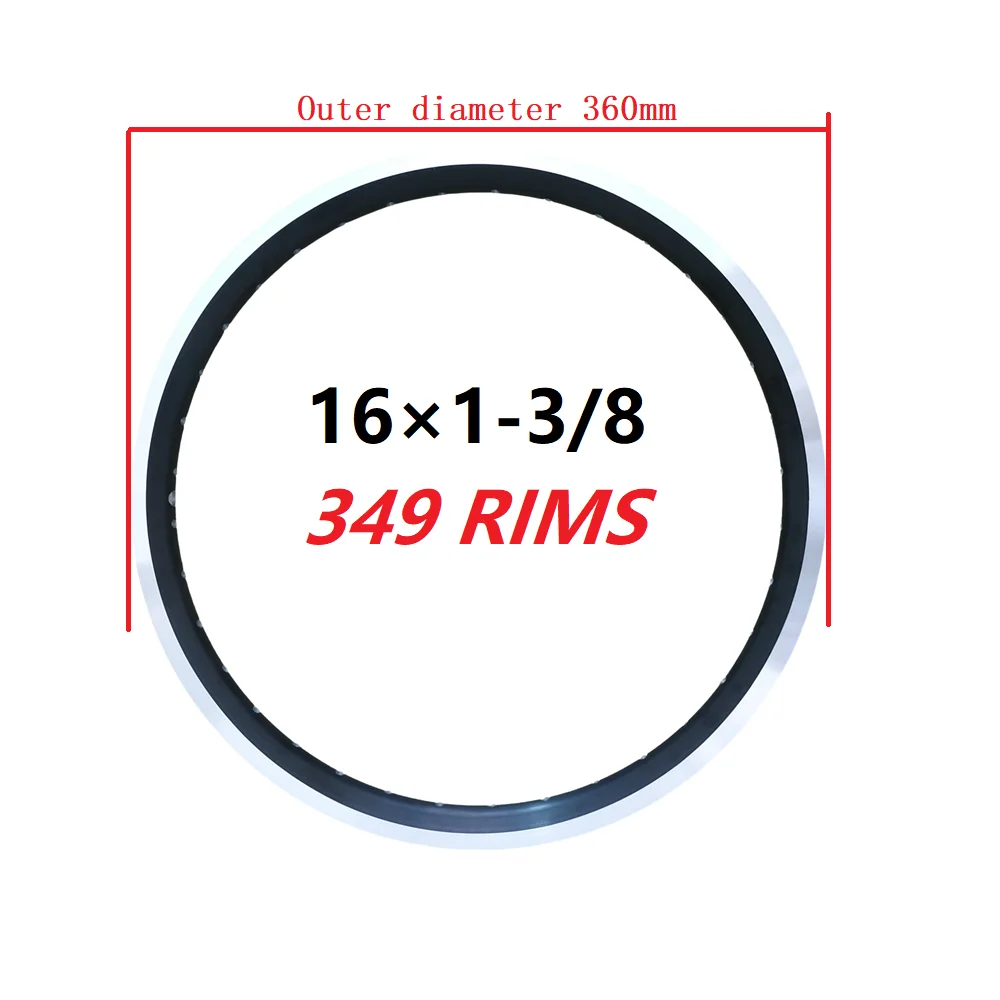 

349 BMX 16" 1-3/8 Folding Bike Rim Double Layer Aluminum Alloy Bicycle Ring CNC Black Silver 16/20/24/28/36 Hole for Brompton