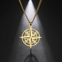 Openwork Construction Compass Pendant Necklace for Men Women Fashion Stainless Steel Gold Color Necklace Jewelry Wholesale