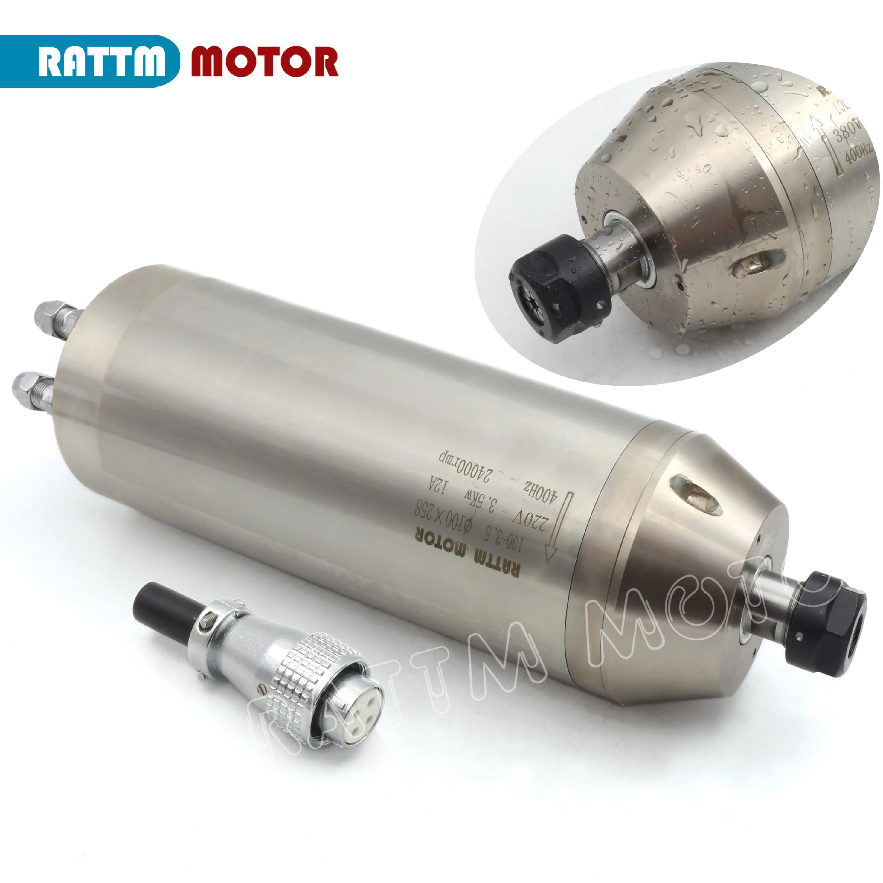 CNC 3.5kw ER20 Waterproof Water cooling Cooled spindle motor kit Carved Metal Engraving with 4KW 380V /220V VFD &100mm clamp
