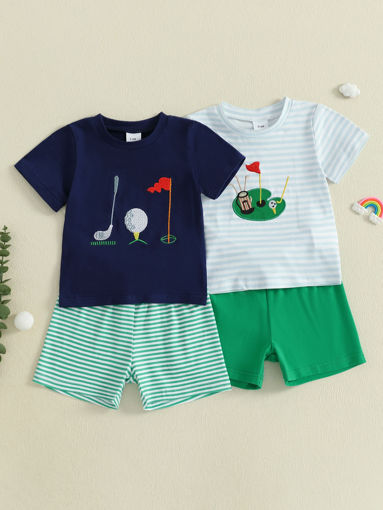 Set Kemeja Bergaris dan Celana Pendek Denim Pakaian Kasual Anak Laki-laki Balita untuk Koleksi Pakaian 2 Potong Fashion Musim Panas