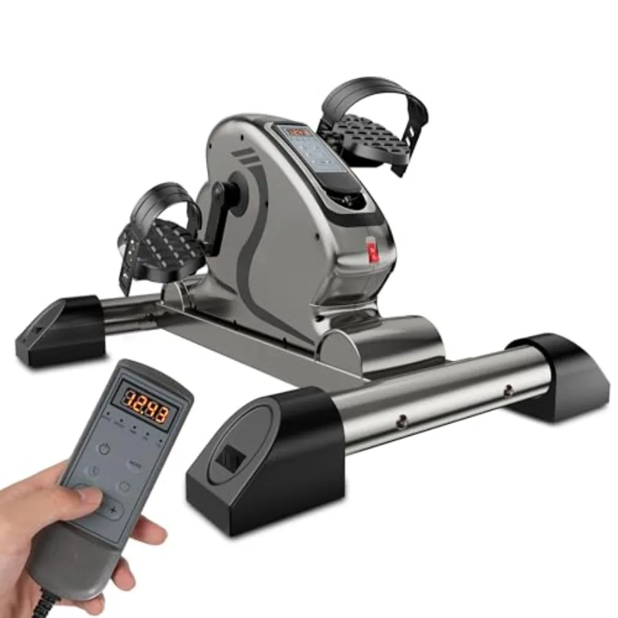 

Electric Pedal Exerciser with Non-slip Base and Remote Control for Indoor Under Desk Use Compact Mini Exercise Bike in Black fo