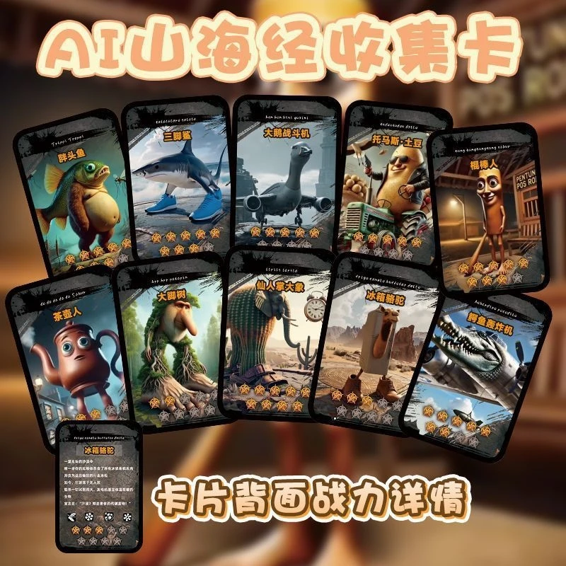 

2026 New AI Shan Hai Jing Collectible Cards Tung Tung Tung Sahur Abstract Shark Art For Teens Party Tabletop Display Gift