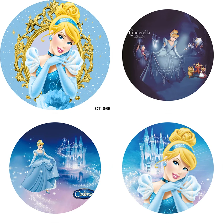 Cinderella Round Backdrops Blue Dress Blonde Princess Circle Background Girls Birthday Table Banner Covers