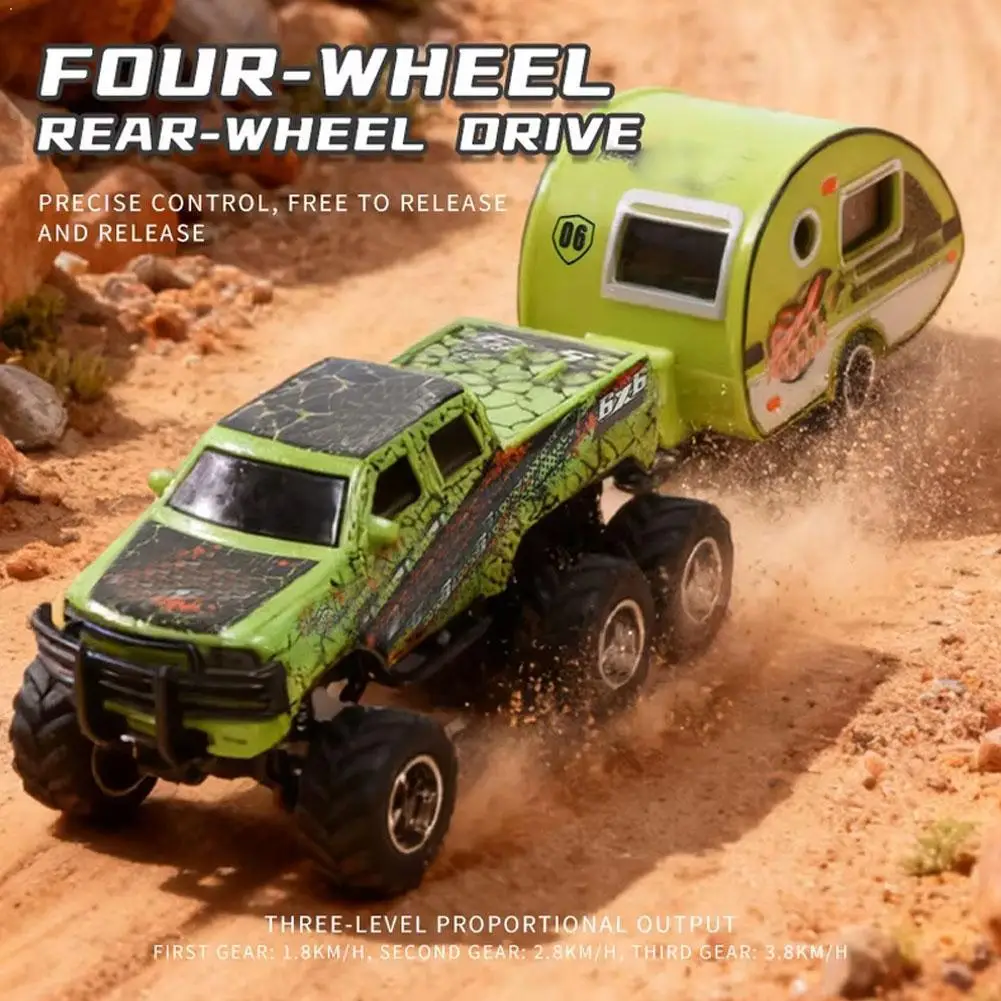 

Mini Remote-Controlled Off-Road Vehicle with Trailer, Cool Lights, Adjustable Speed, Cushioned Chassis, 64