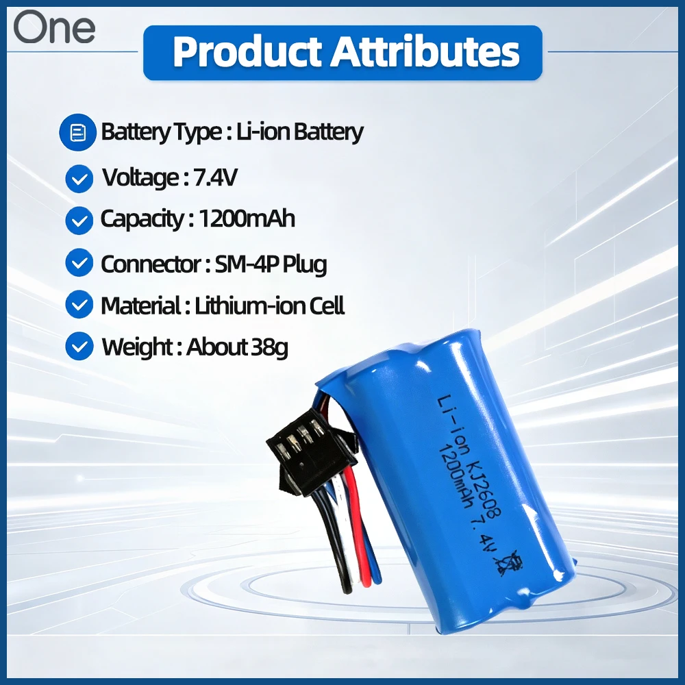 SM4P 7.4V 2S 1200mAh 10C Li‑Ion Rechargeable Battery Pack High Output RC Upgrade Accessory Compatible for WPL C104 C94 C54 C24