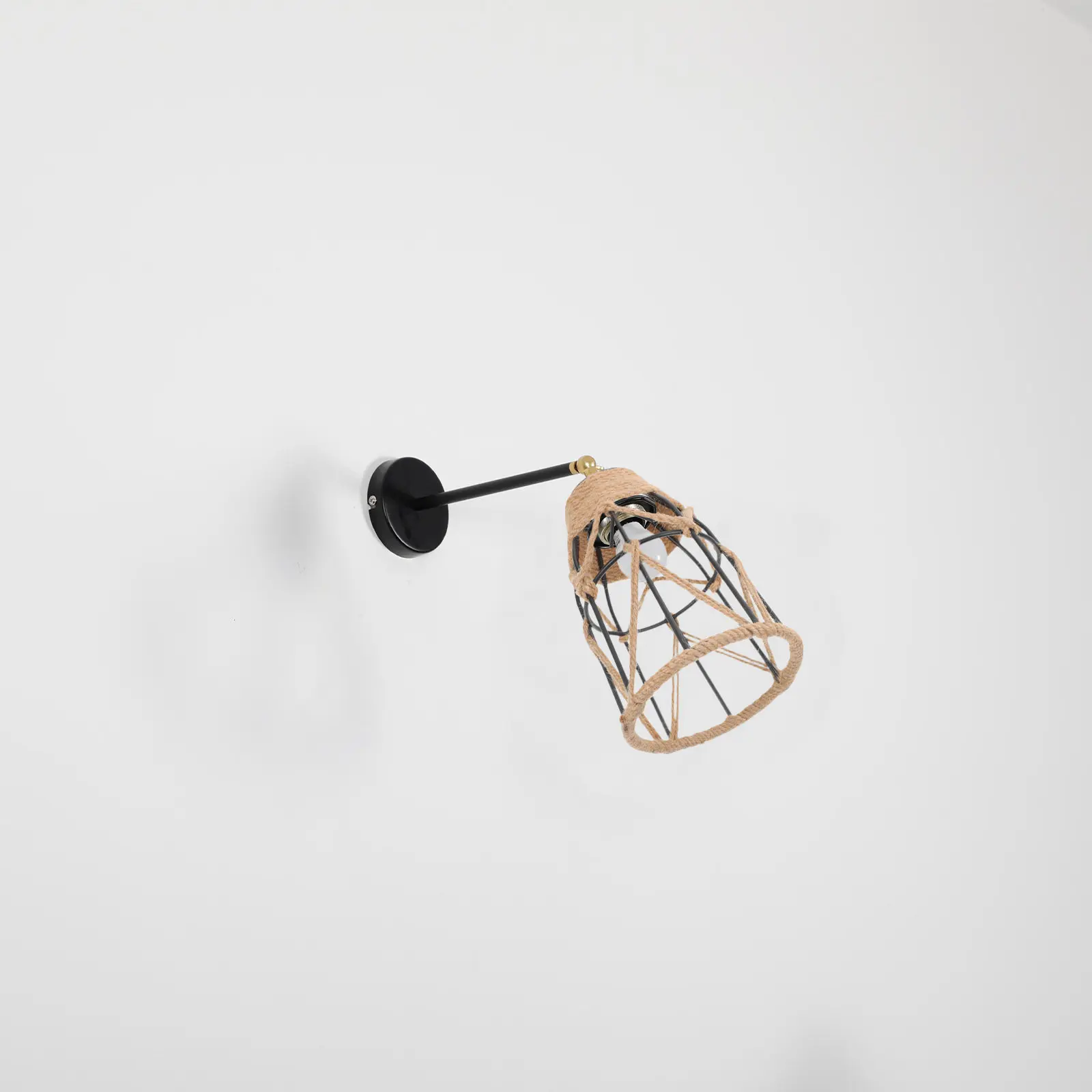 Handwoven Rope Lampshade Vintage Iron Pendant Light Cage Rustic Ceiling Fixture Dining Wall Sconce Decorative Lamp Cover