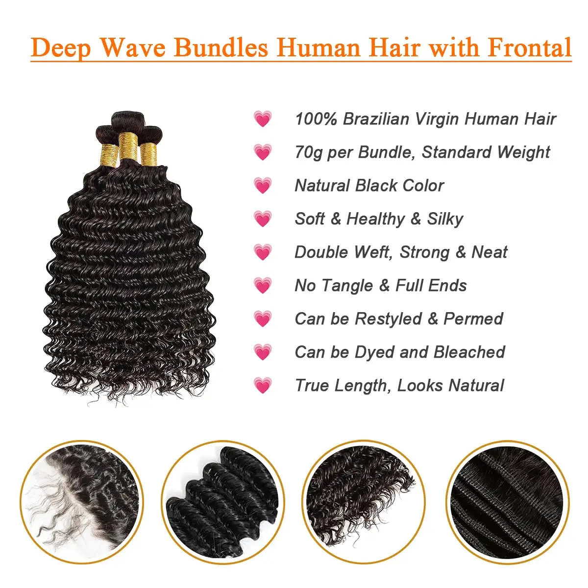 28 30 32 Inch Deep Wave Bundles with 13x4 HD Lace Brazilian Remy Hair Bundles for Black Women Lace Closure Bundles